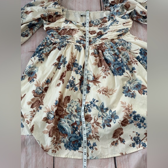 Abercrombie Fitch Emerson Poplin Puff Sleeve Mini Dress Cream Floral Size XL - Picture 3 of 8
